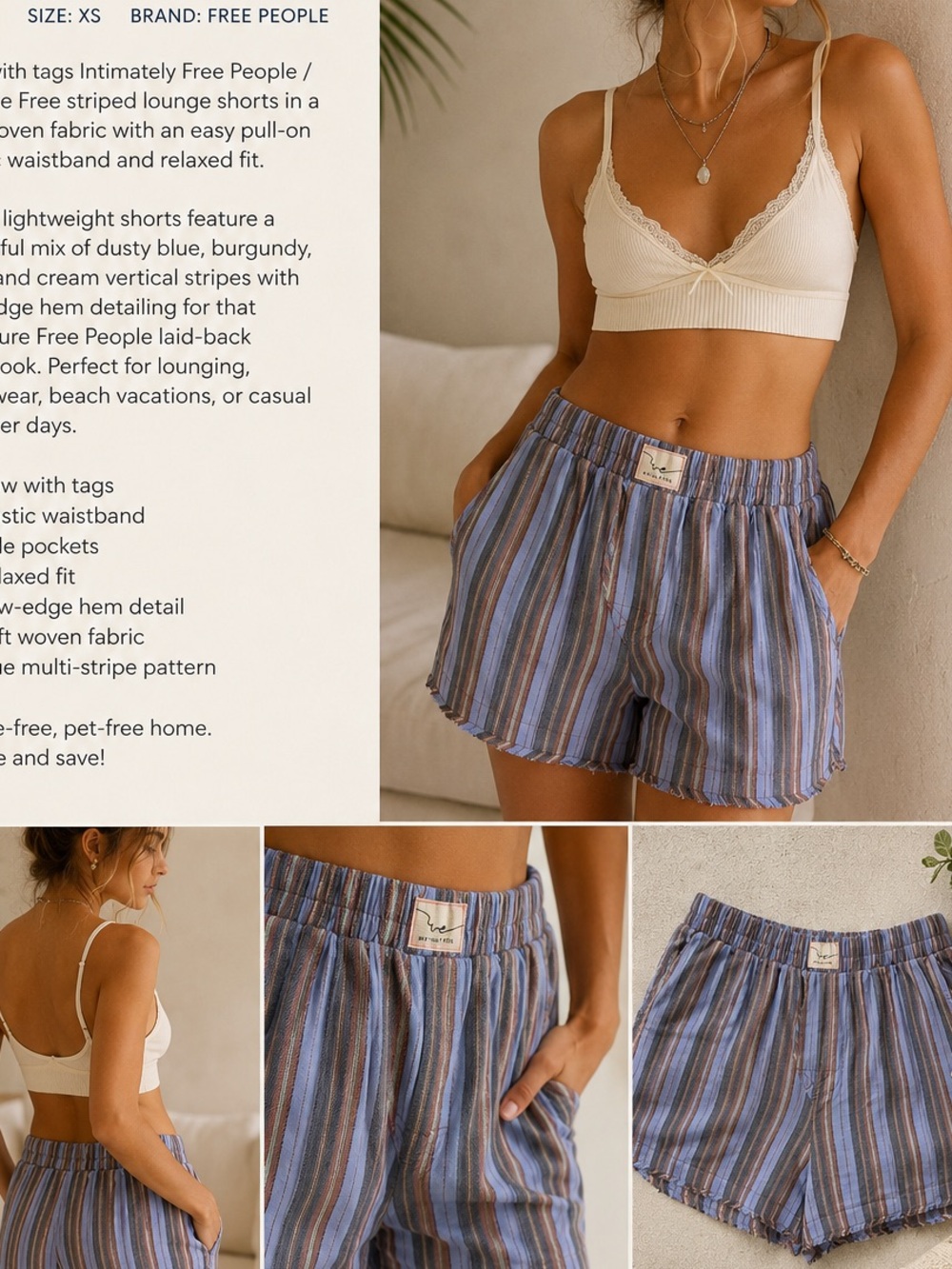 Title: NWT Free People Intimately “Ultimately Yours” Striped Lounge Shorts Blue